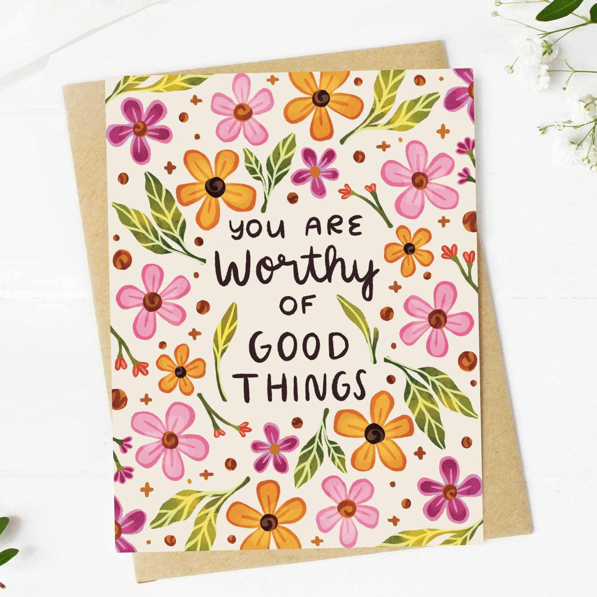 You are Worthy Encouragement Card, Feathered Farmhouse