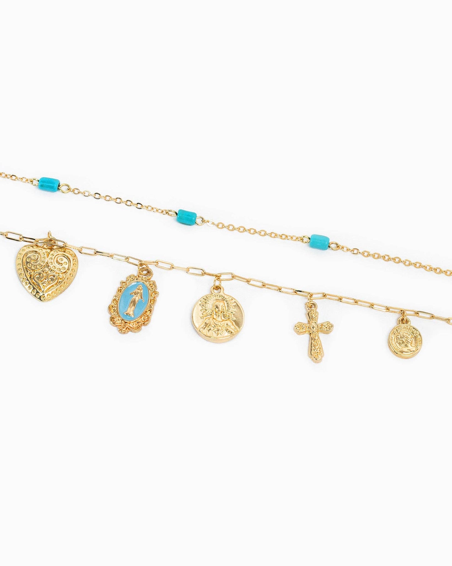Western Layered Turquoise Heart & Faith Charm Necklace, Feathered Farmhouse