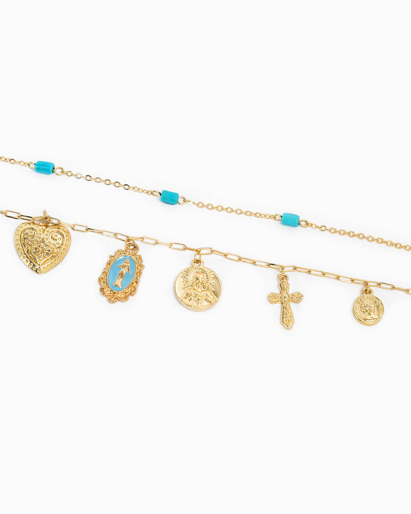Western Layered Turquoise Heart & Faith Charm Necklace, Feathered Farmhouse