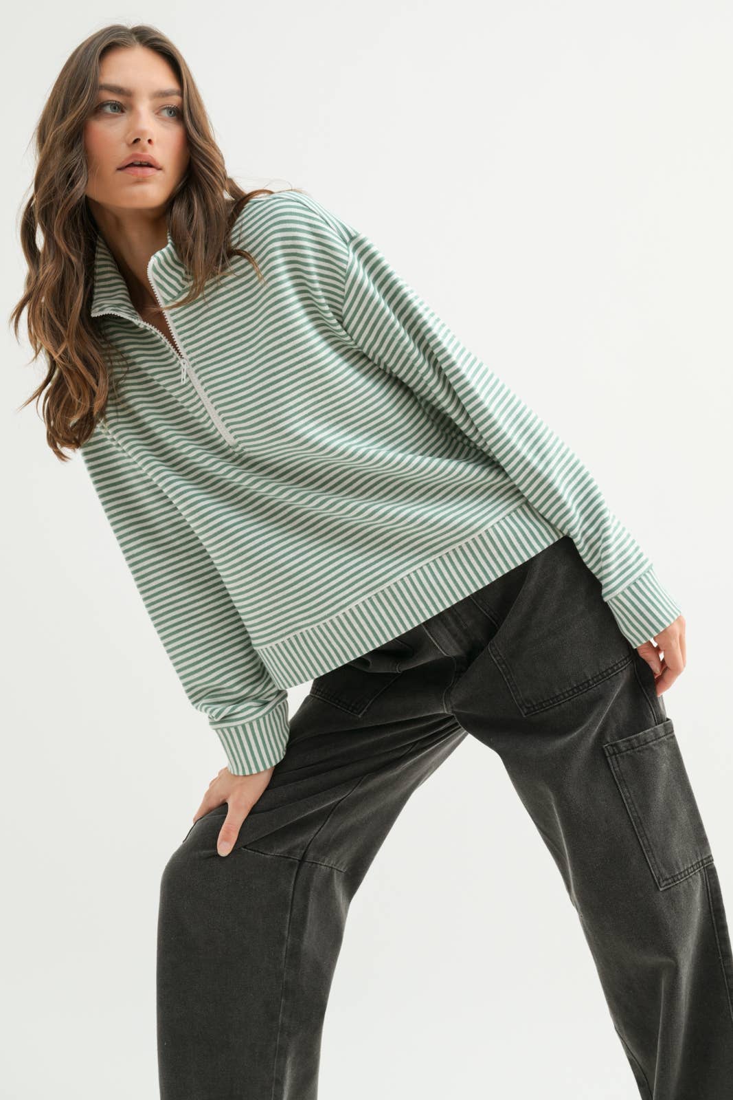 Striped Half-Zip Pullover, The Feathered Farmhouse