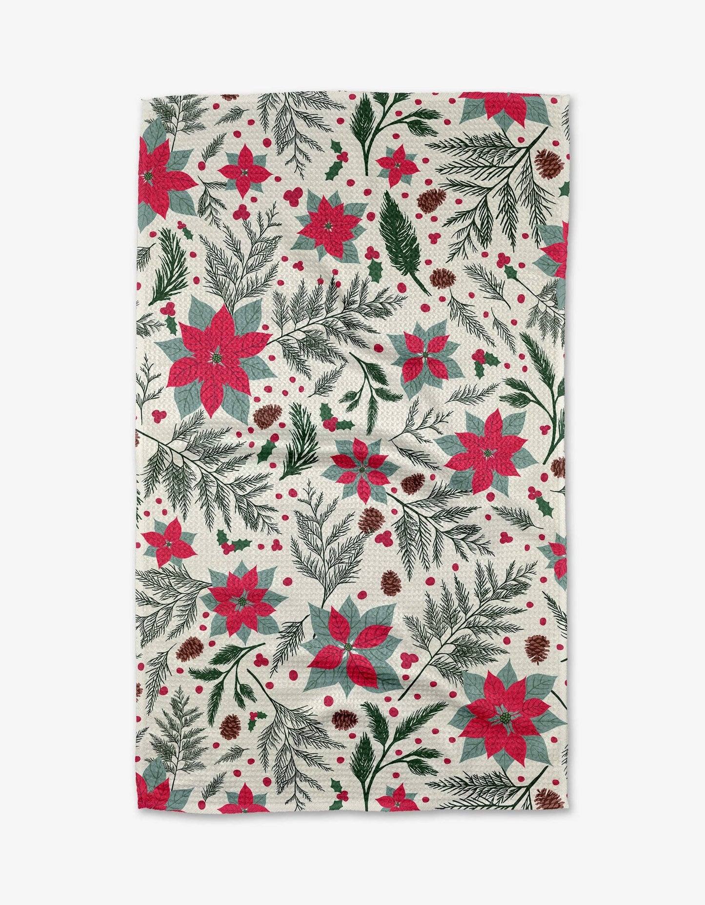 Woodland Poinsettia Geometry Tea Towel, Feathered Farmhouse