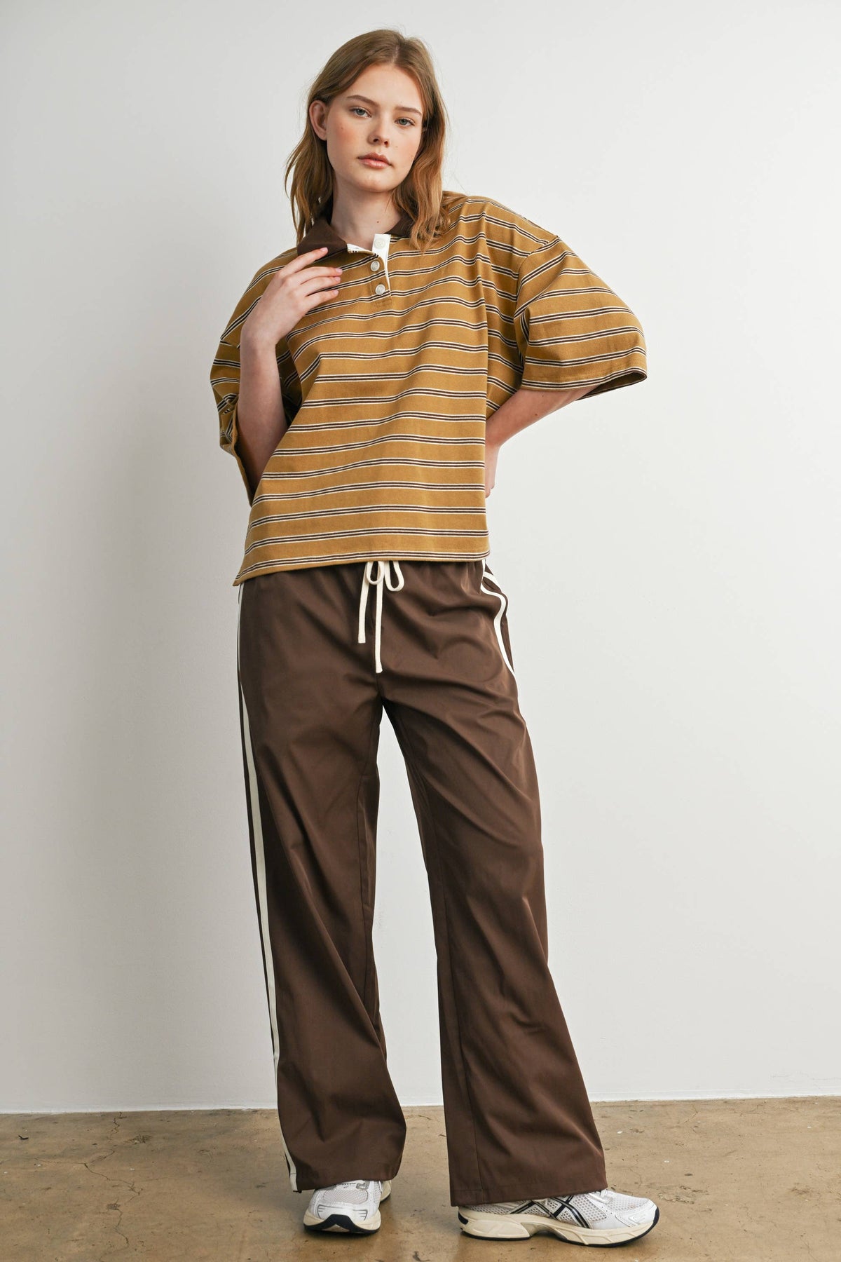 Striped Drawstring Wide-Leg Pants, Feathered Farmhouse