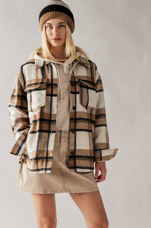 Relaxed Fit Plaid Jacket, Feathered Farmhouse