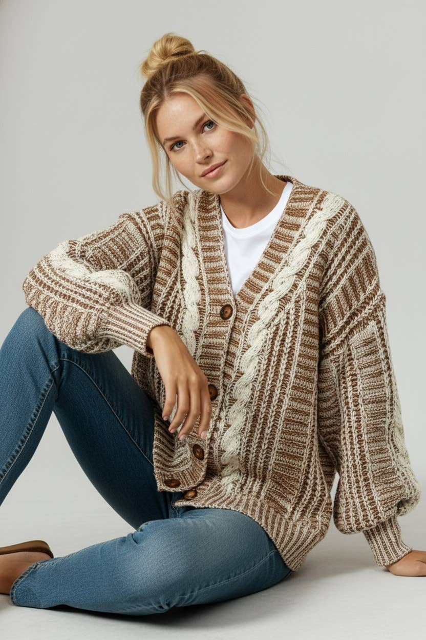 Plus Size Two Tone Cardigan, Feathered Farmhouse