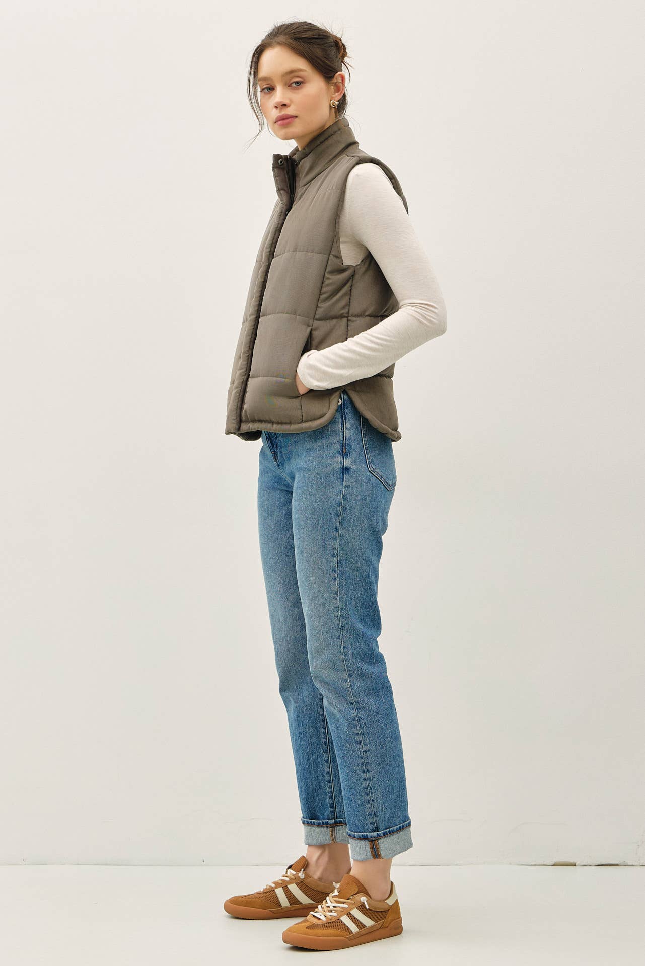 Suede Like Puffer Vest, Feathered Farmhouse