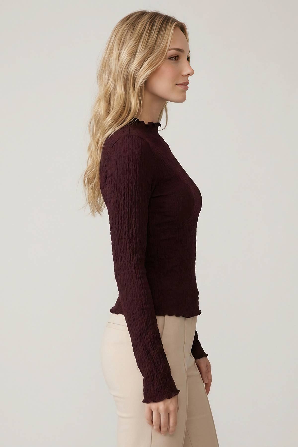 Burgundy Hailey Mock Neck Top, Feathered Farmhouse