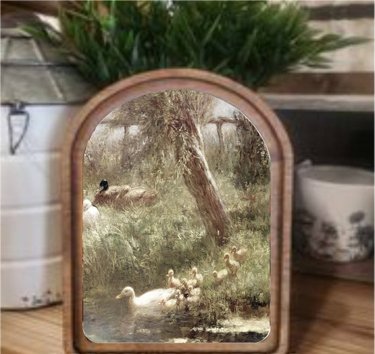 Ducklings Framed Art Arch Top, Feathered Farmhouse