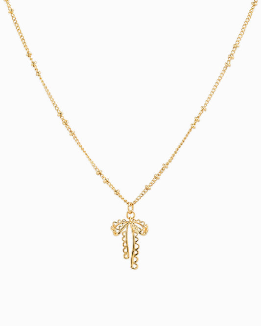 Lace Bow Ball Station Necklace, Feathered Farmhouse