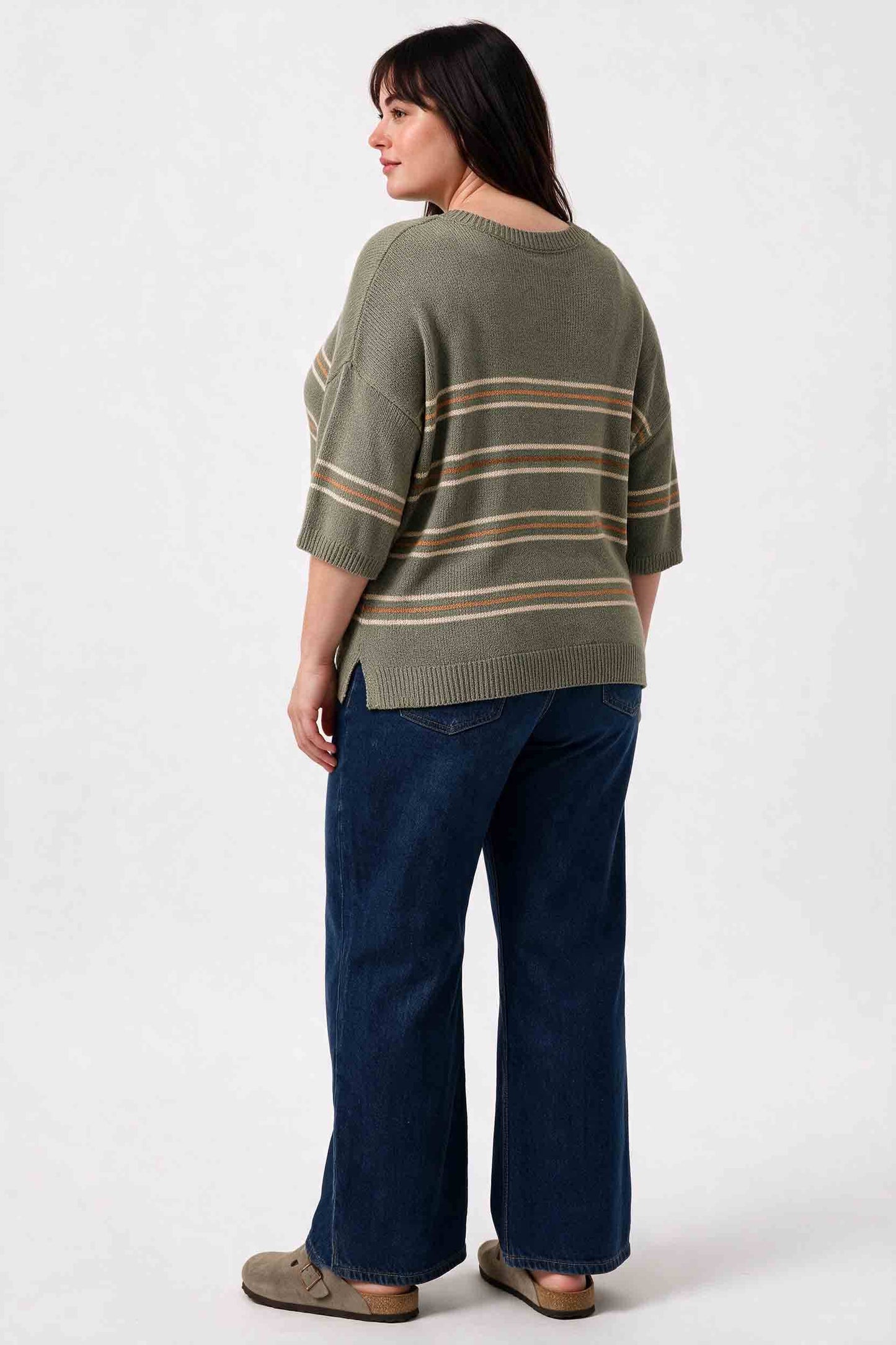 Over Sized Drop Shoulder Striped Sweater, Feathered Farmhouse