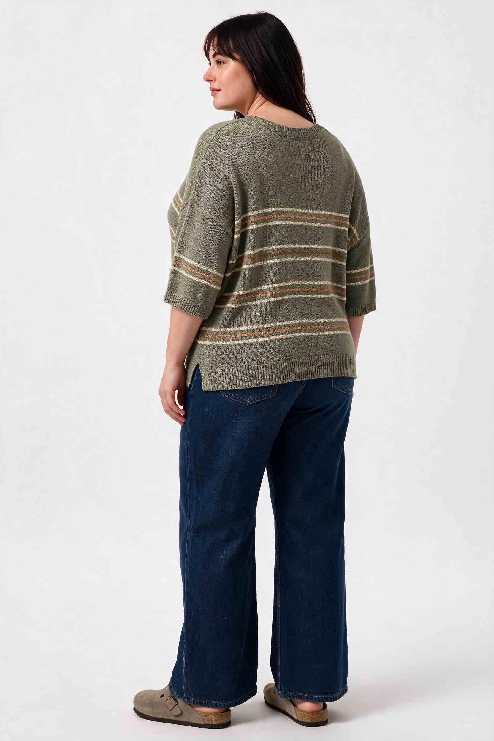 Over Sized Drop Shoulder Striped Sweater, Feathered Farmhouse