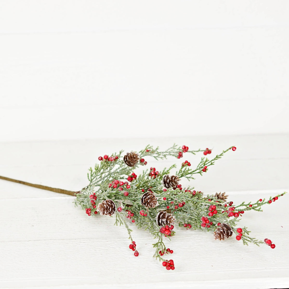 Icy Sparkle Cypress Pine with Berries, Feathered Farmhouse
