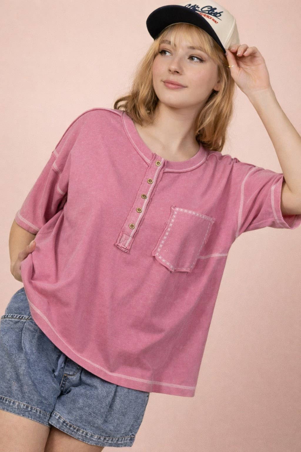 Mauve Mineral Washed Oversized Comfy Knit Top, Feathered Farmhouse
