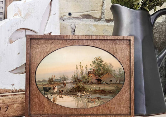 Framed Farm Pond Mini Art, Feathered Farmhouse