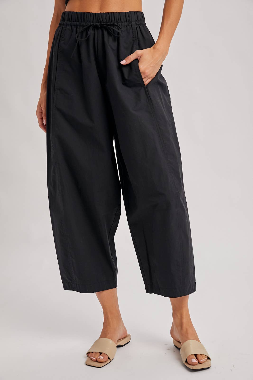 Paperbag-Style Drawstring Barrel Pants, Feathered Farmhouse