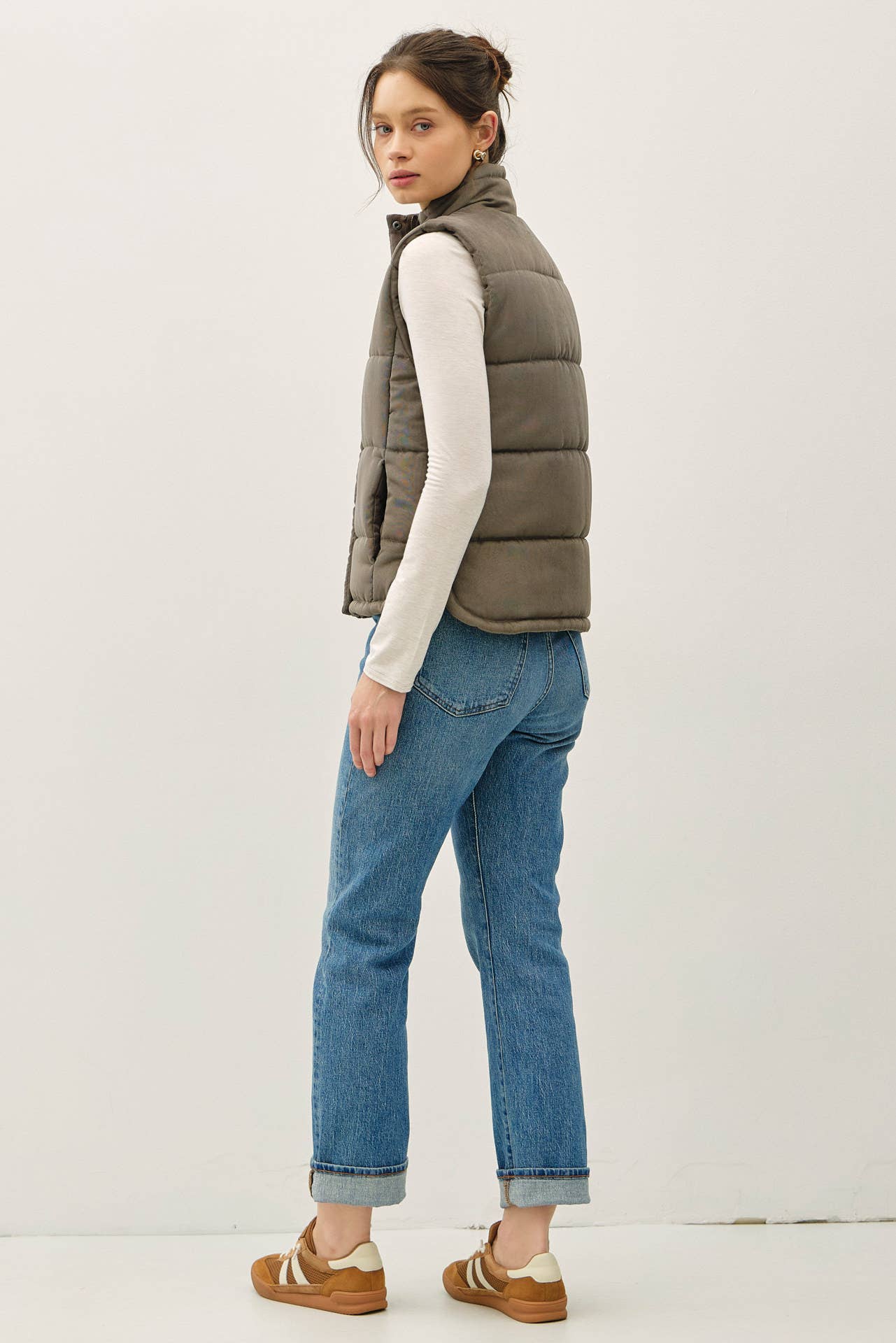 Suede Like Puffer Vest, Feathered Farmhouse
