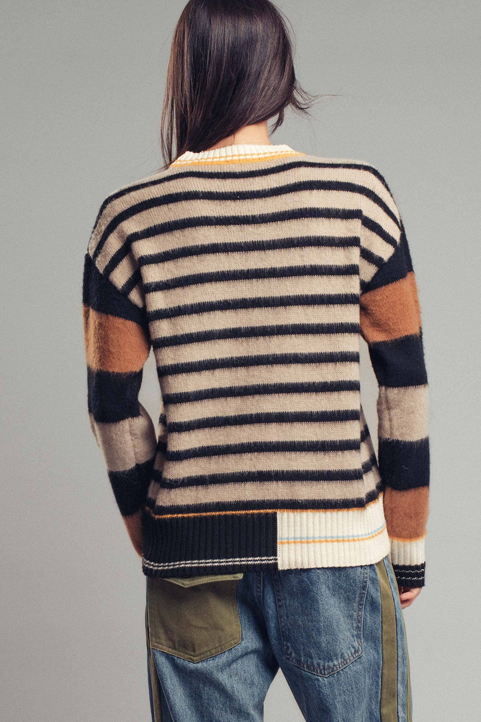 Striped Fuzzy Pullover, Feathered Farmhouse