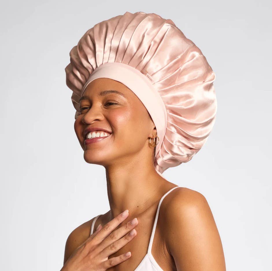 Adjustable Oversized Satin Bonnet, Feathered Farmhouse