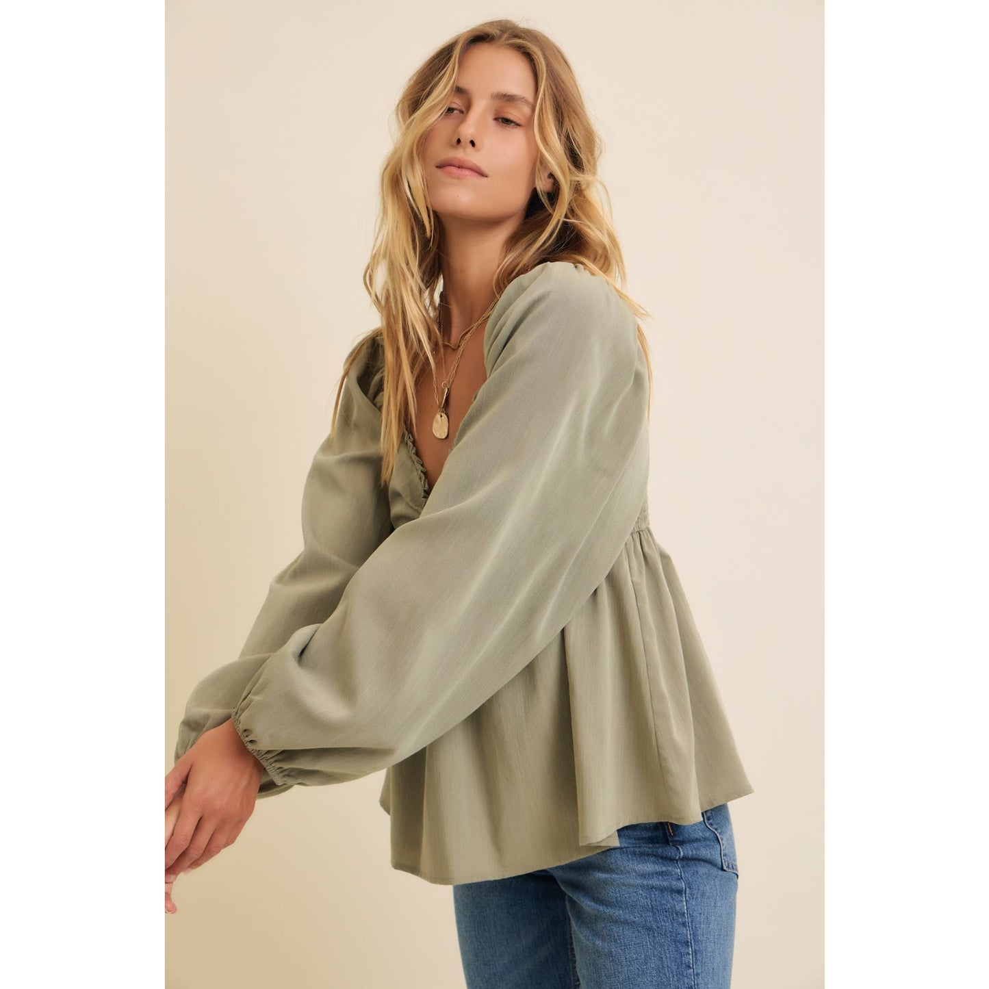 Babydoll Long Sleeve Top, Feathered Farmhouse