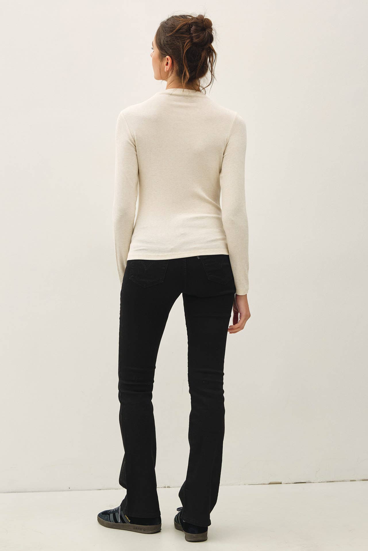 Off White Basic Ribbed Mockneck Knit Top, Feathered Farmhouse