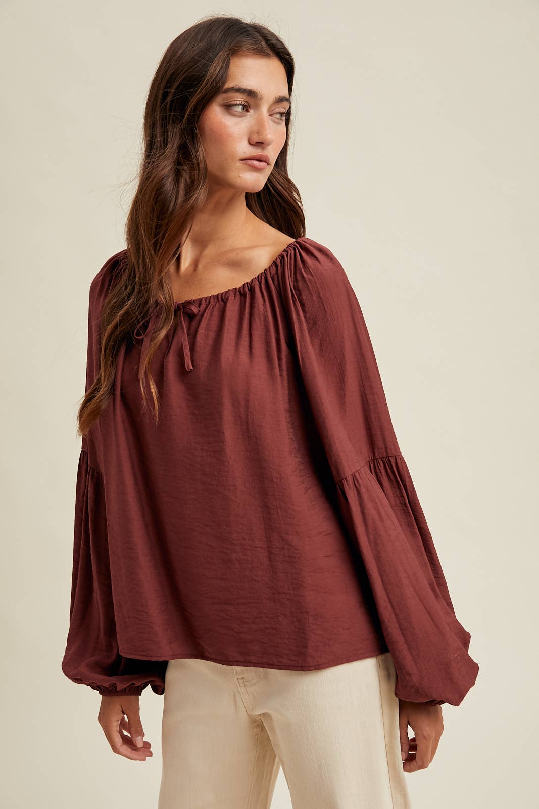 Drop Shoulder Loose Blouse, Feathered Farmhouse