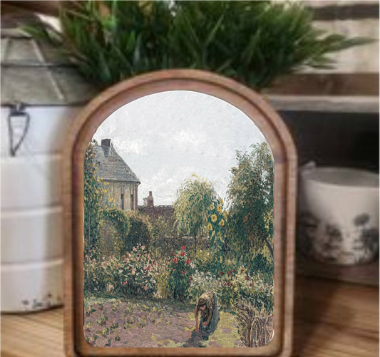 Vintage Garden Framed Art Arch Top, Feathered Farmhouse