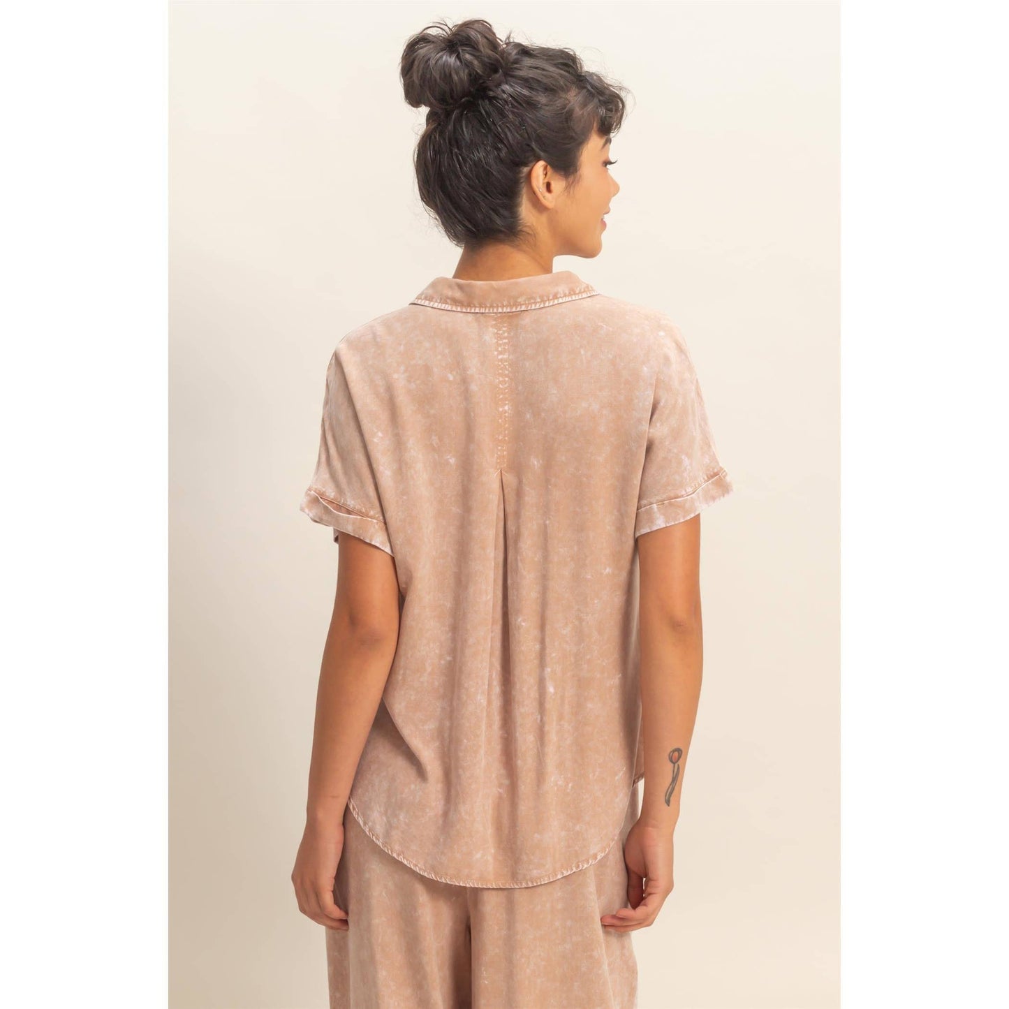 Mineral Wash Button-Up Dolman Sleeve Shirt, Feathered Farmhouse