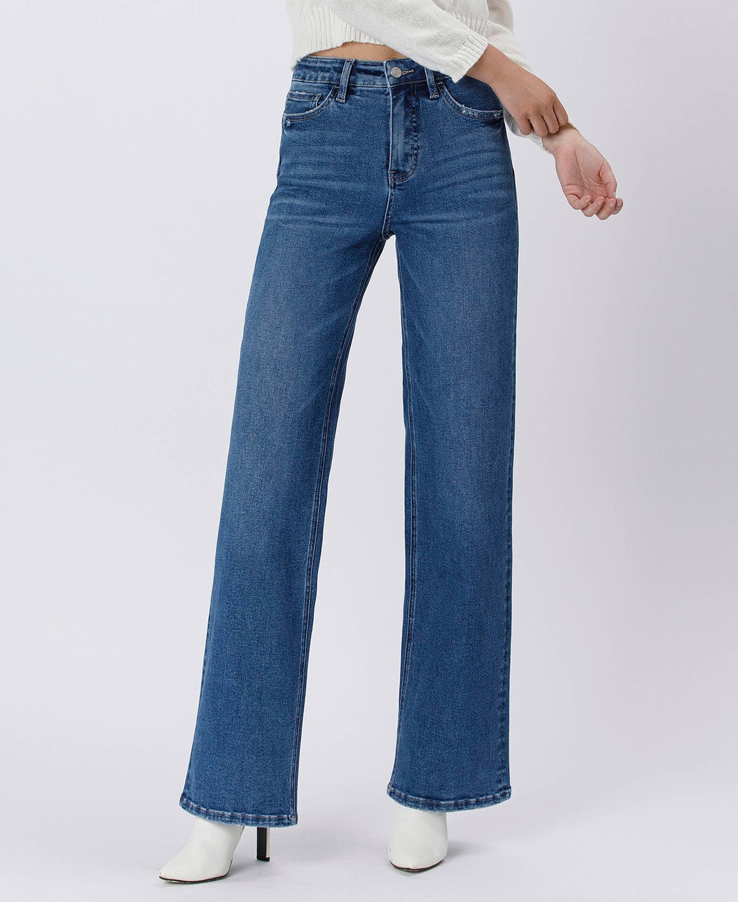 Tummy Control 90's Super High Rise Jeans, Feathered Farmhouse
