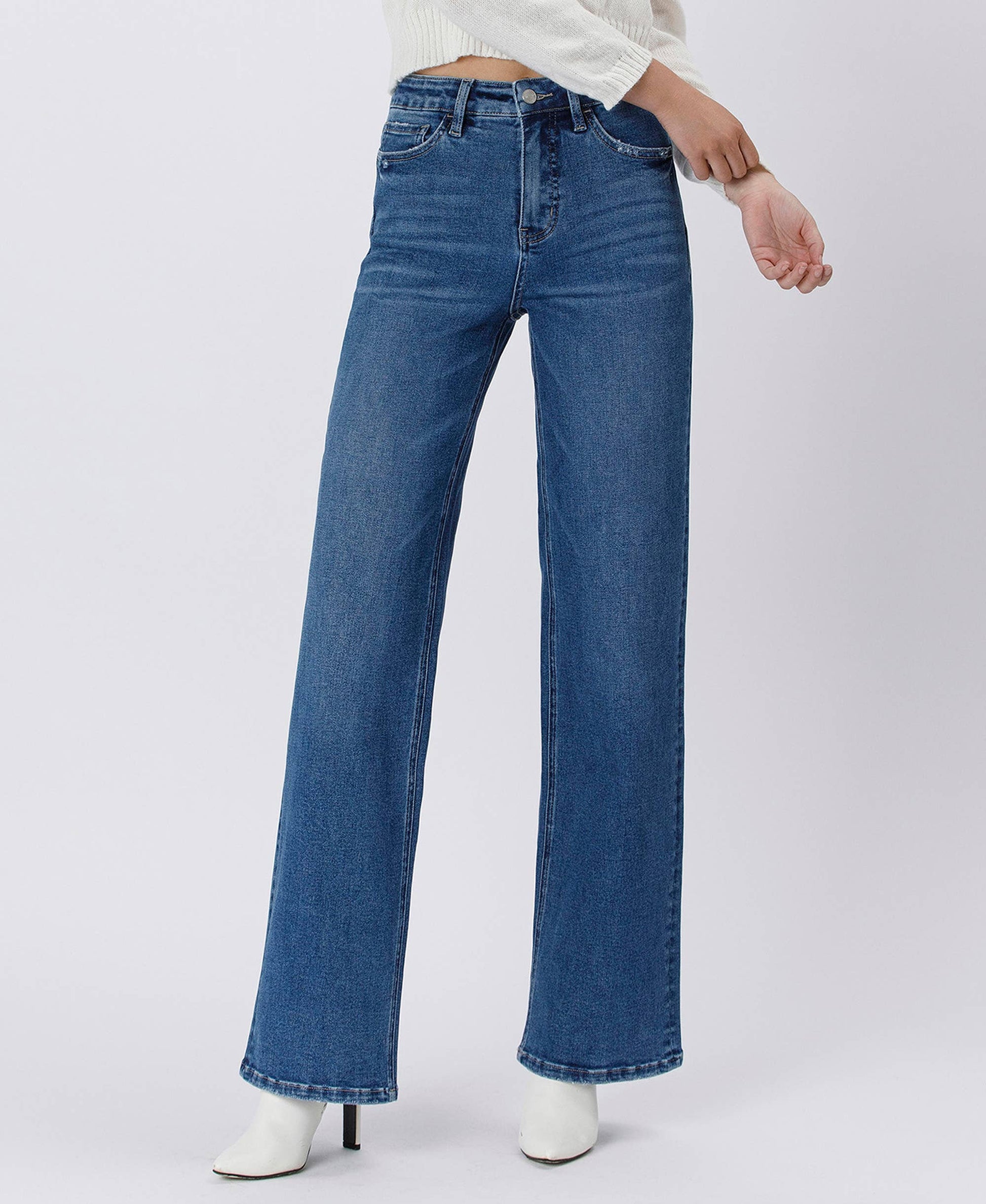 Tummy Control 90's Super High Rise Jeans, Feathered Farmhouse