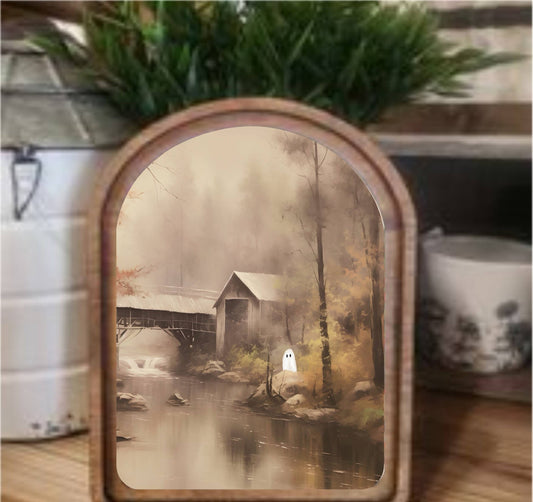 Riverside Ghost Framed Art Arch Top, Feathered Farmhouse