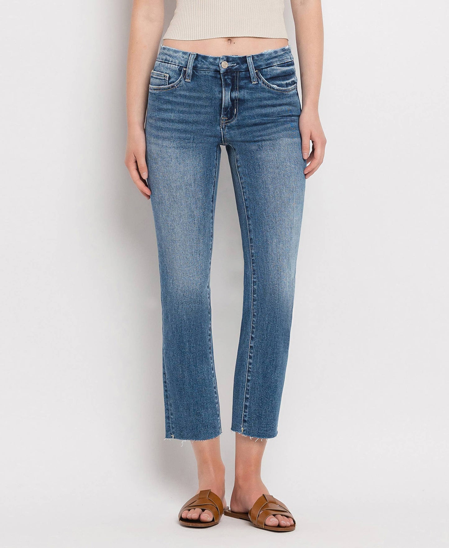 Carlene Vervet Mid Rise Crop Straight Jeans