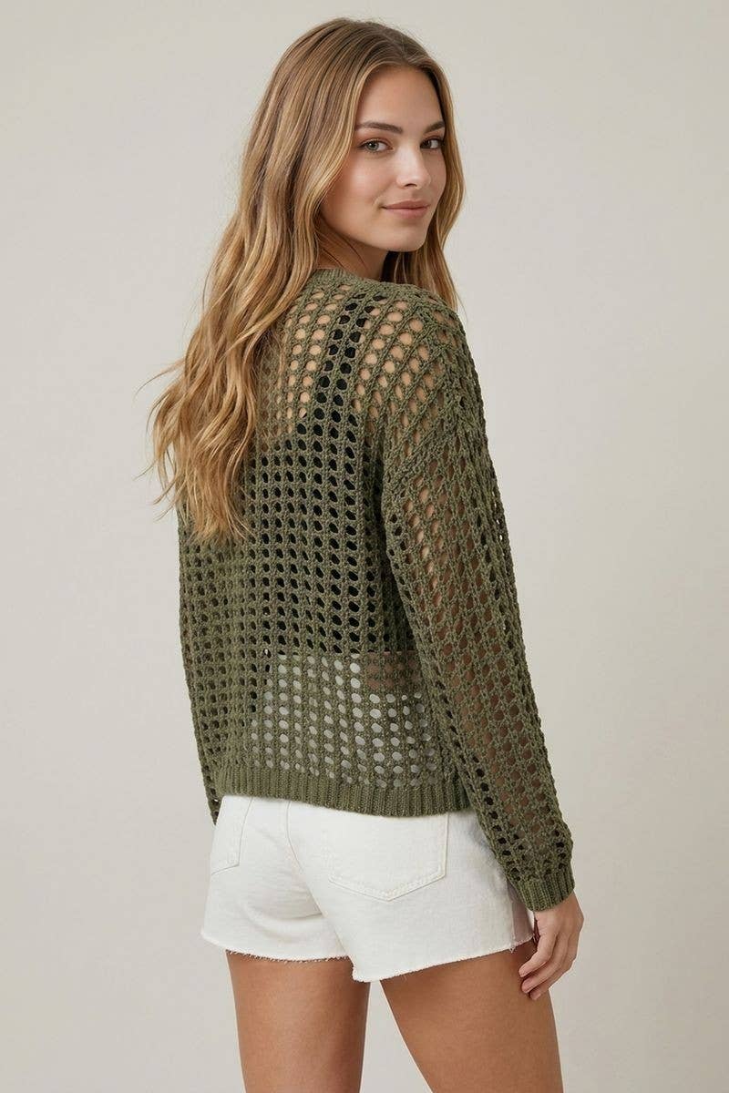 Crochet Fishnet Cropped Cardigan, Feathered Farmhouse