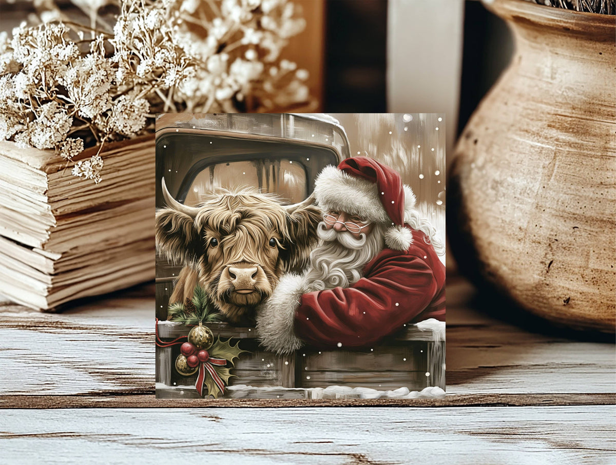 Highland With Santa Insert, Feathered Farmhouse