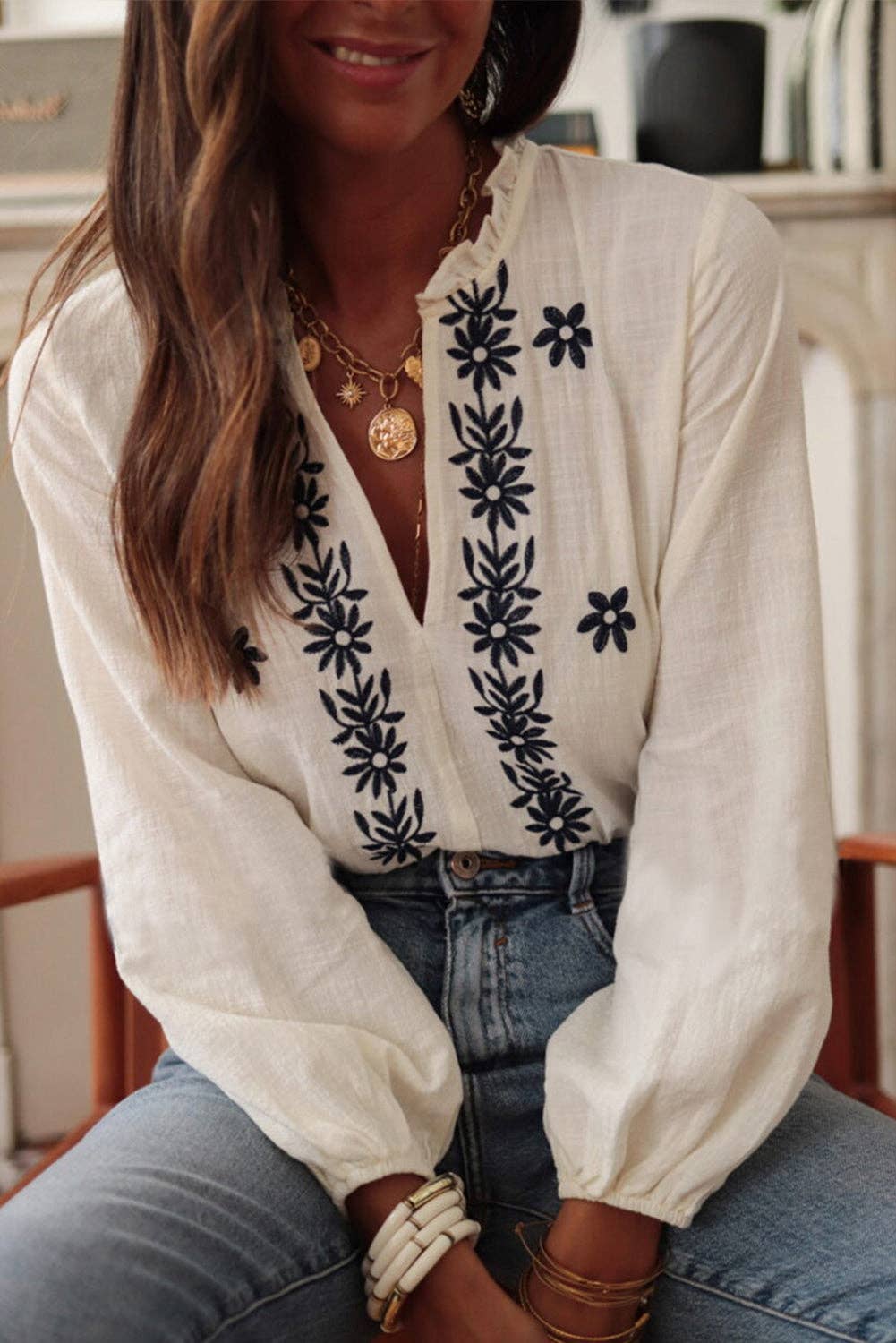 Floral Embroidered Puff Sleeve Blouse, The Feathered Farmhouse