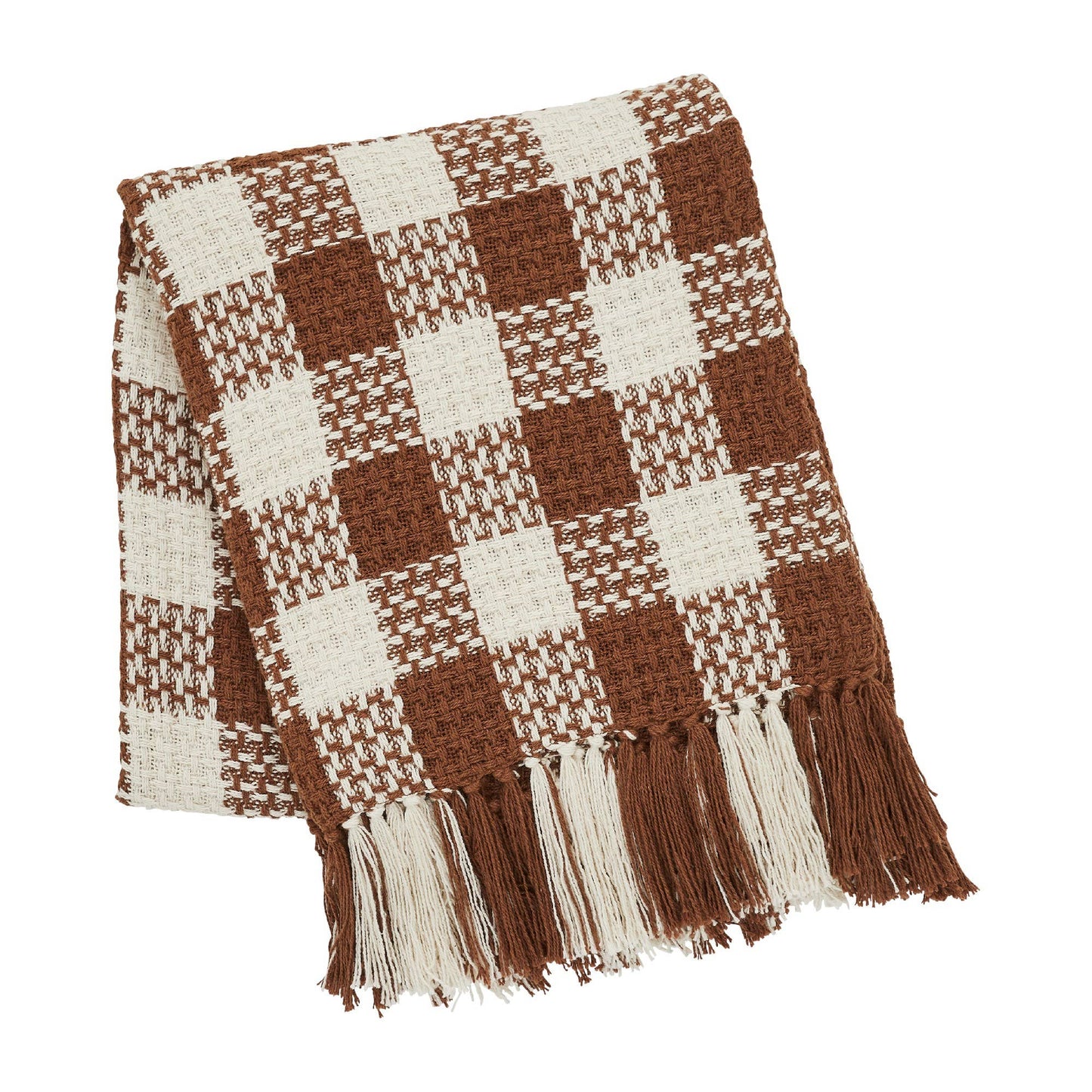 Amber Heritage Check Throw Blanket with Fringe, Feathered Farmhouse