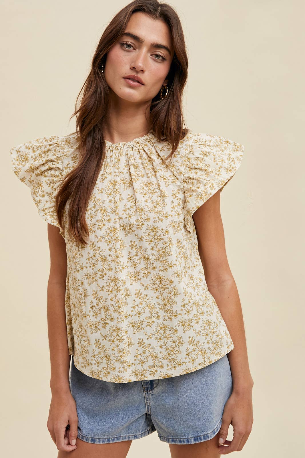 Floral Ruffle Sleeve Blouse, Feathered Farmhouse