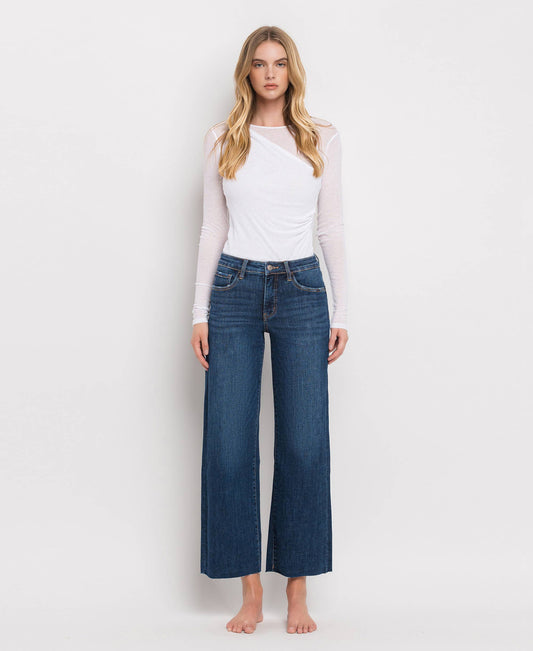 Dark Wash Tummy Control Midrise Wide Leg Jean