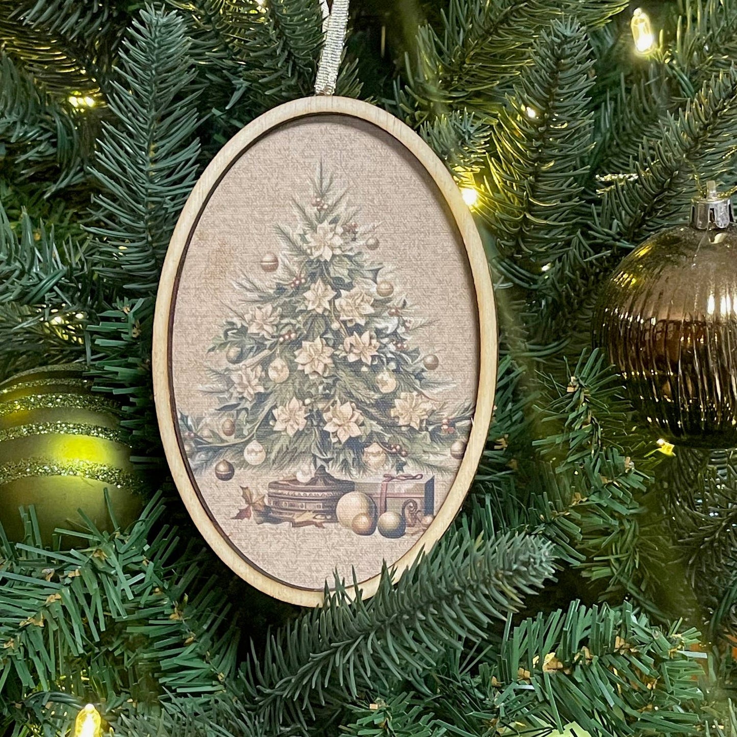 Victorian Christmas Tree Oval Ornament, Feathered Farmhouse