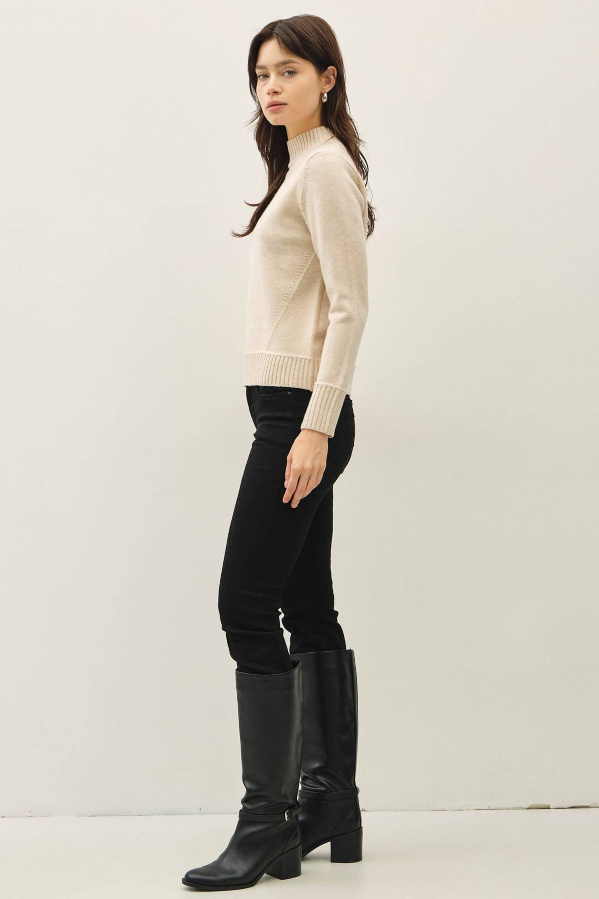 Oatmeal Kristen Mock Neck Sweater, Feathered Farmhouse