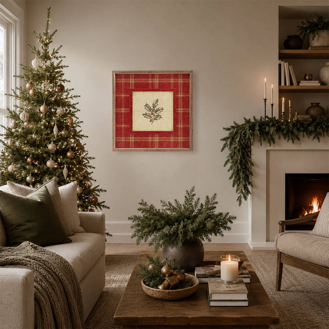 Cranberry Plaid Holly, Feathered Farmhouse