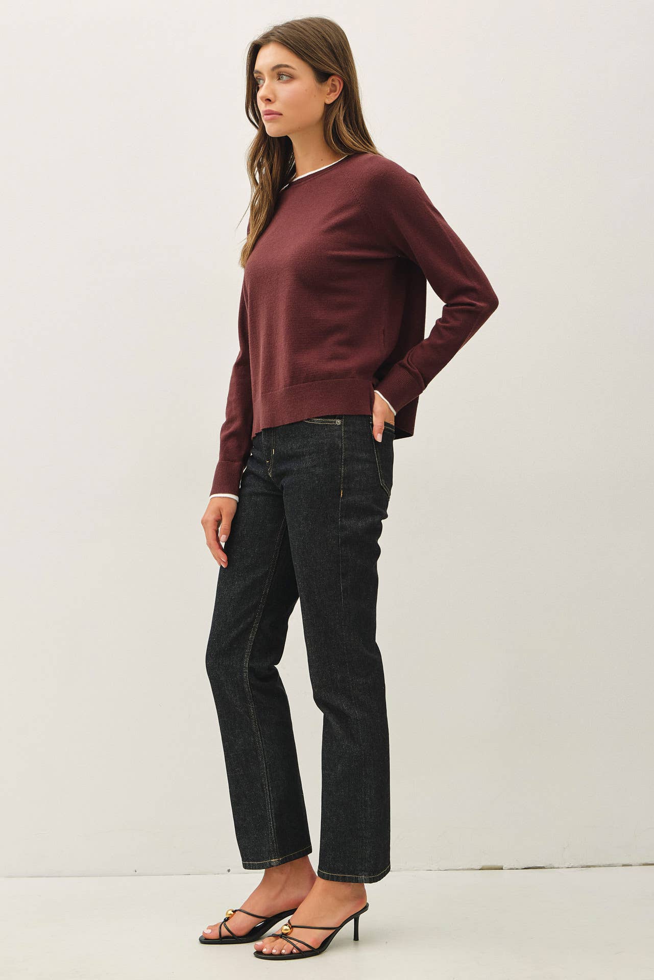 Double Layered Look Raglan Sweater Top
