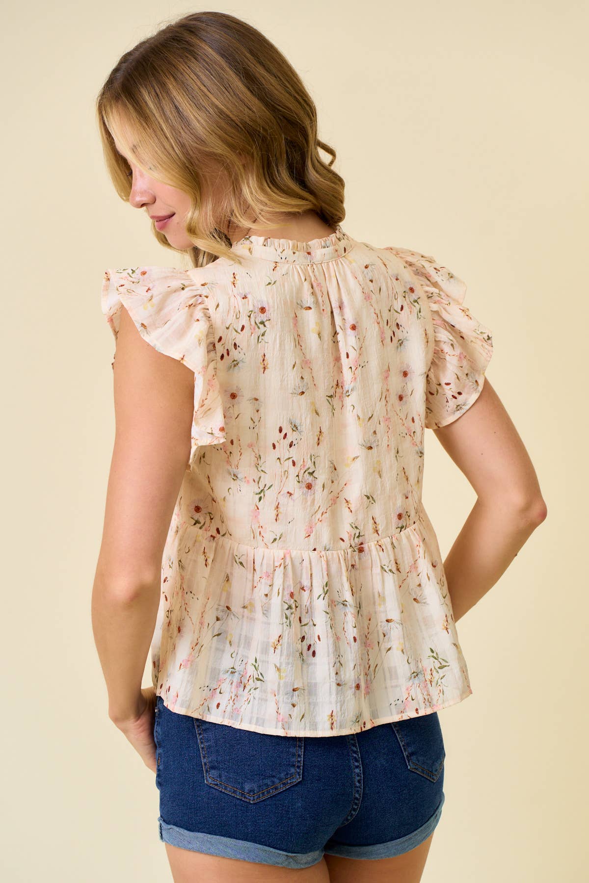 Floral Printed Ruffle Sleeve Top, Feathered Farmhouse