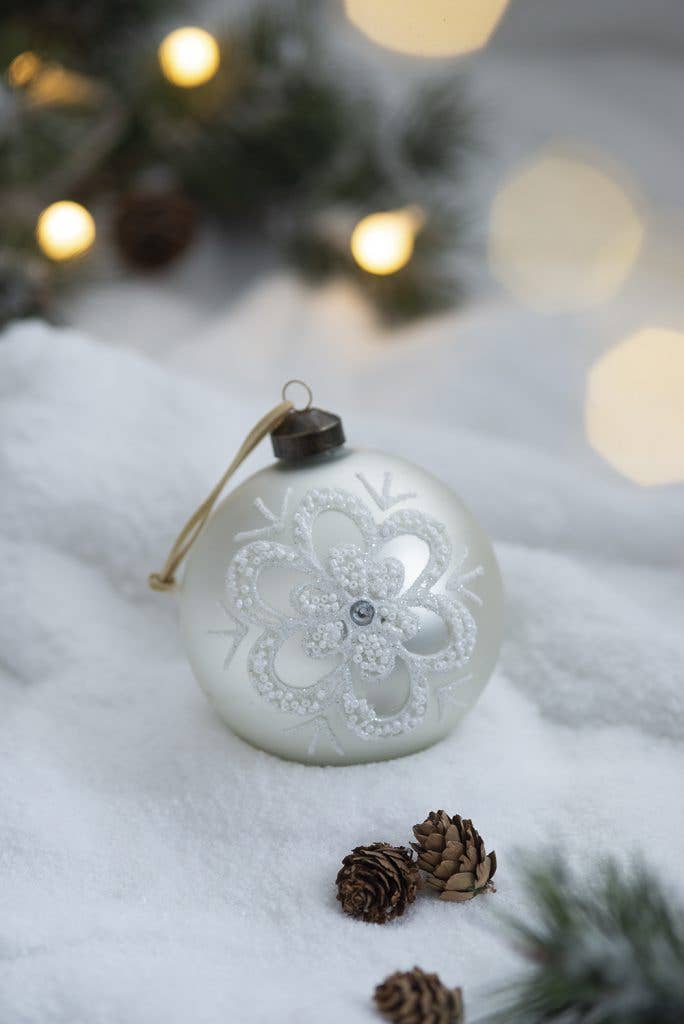 Silver + White Glass Ball Ornament, The Feathered Farmhouse