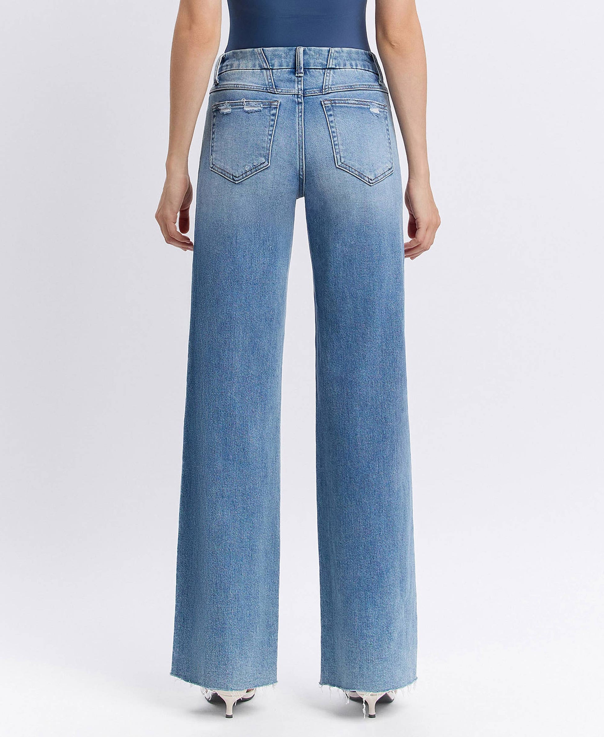 Mid Rise Clean Cut Raw Hem Wide Jeans, Feathered Farmhouse