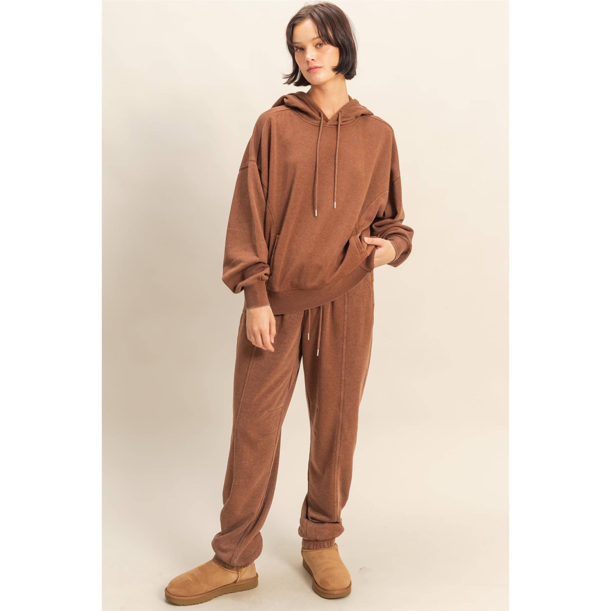 Chestnut Drawstring Waist Ultra Comfy Sweatpants, Feathered Farmhouse
