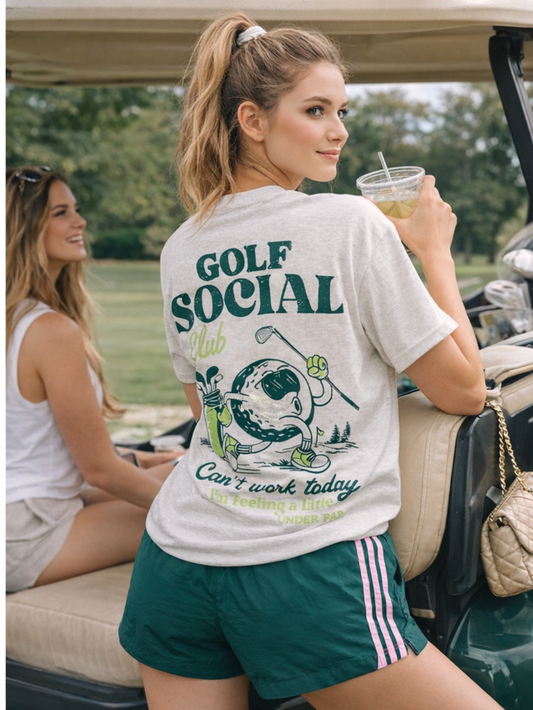 Golf Social Graphic Grey T-Shirt, Feathered Farmhouse