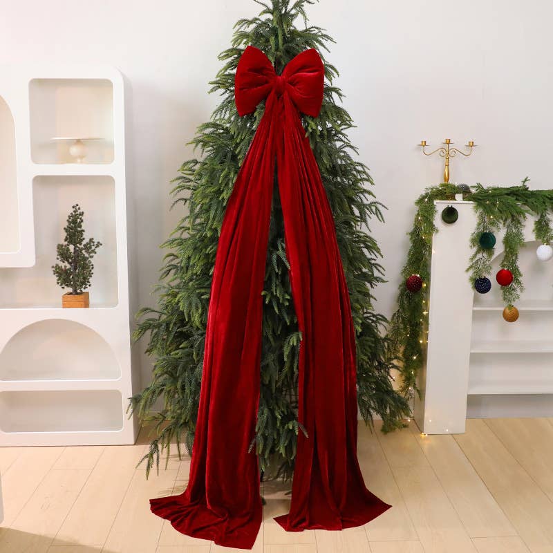Extra Large Burgundy Christmas Tree Topper Bow, Feathered Farmhouse