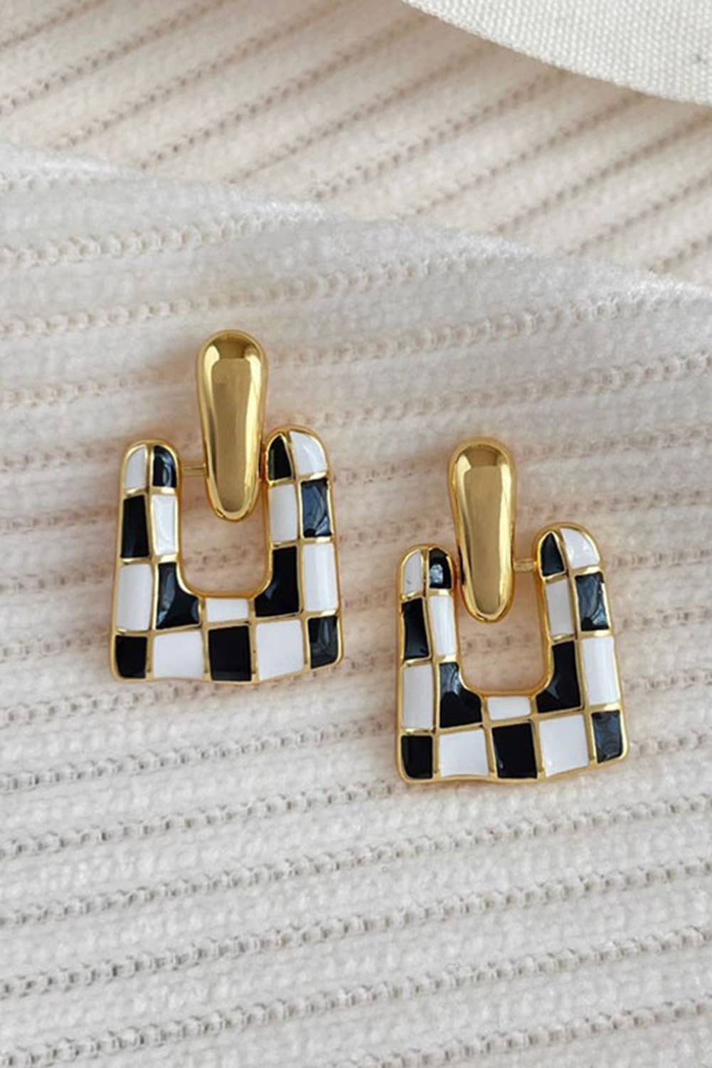 Checkered Square Stud Dangle Earrings