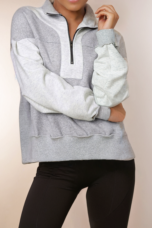 Half Zip Side Slit Sweatshirt, Feathered Farmhouse