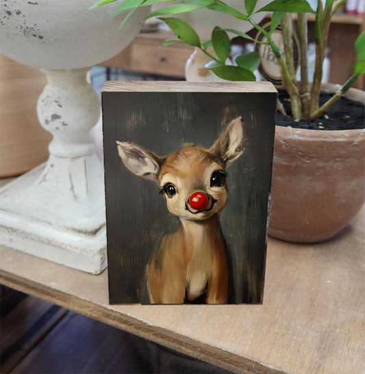 Printed Block Rudolph, Feathered Farmhouse