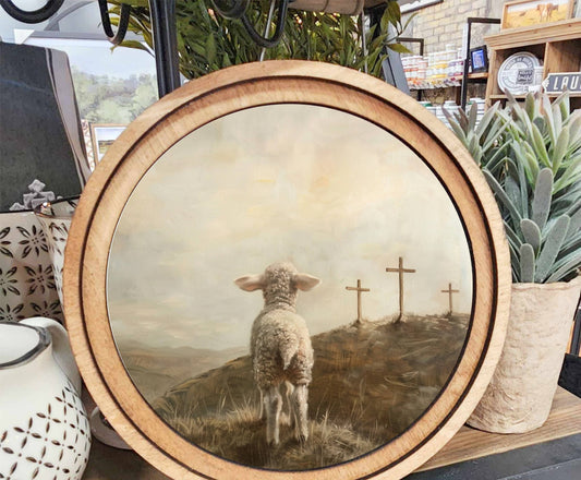 Three Crosses Lamb Art, Feathered Farmhouse